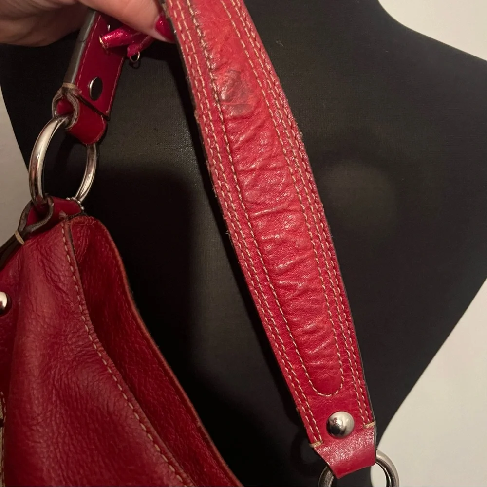 Coach F12674 Zoe Signature C Khaki Jacquard Red Leather Hobo Shoulder Bag - Picture 11 of 16